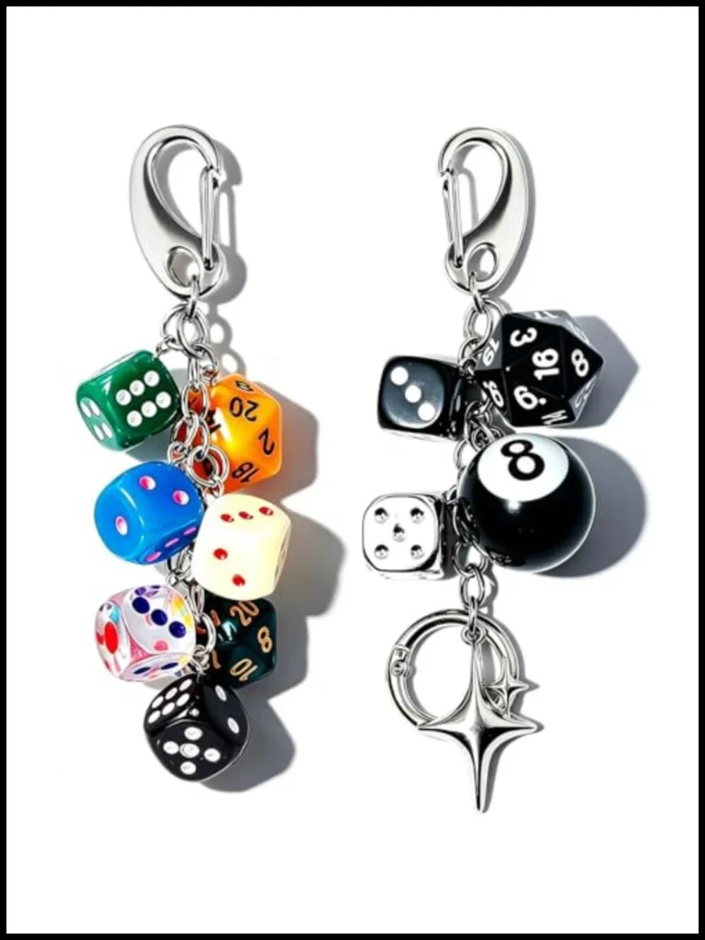 8 Ball Dice Charm Keychain Y2K Bag Charm Metal Lucky Dice Keyring Novelty